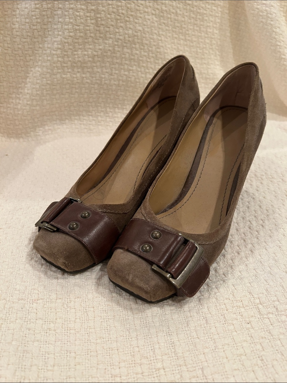 Nine West Suede Heels with Brown Leather Buckle